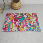 Confetti: A colorful abstract design in neon pink, neon green, and neon blue Rug Gallery Image 1