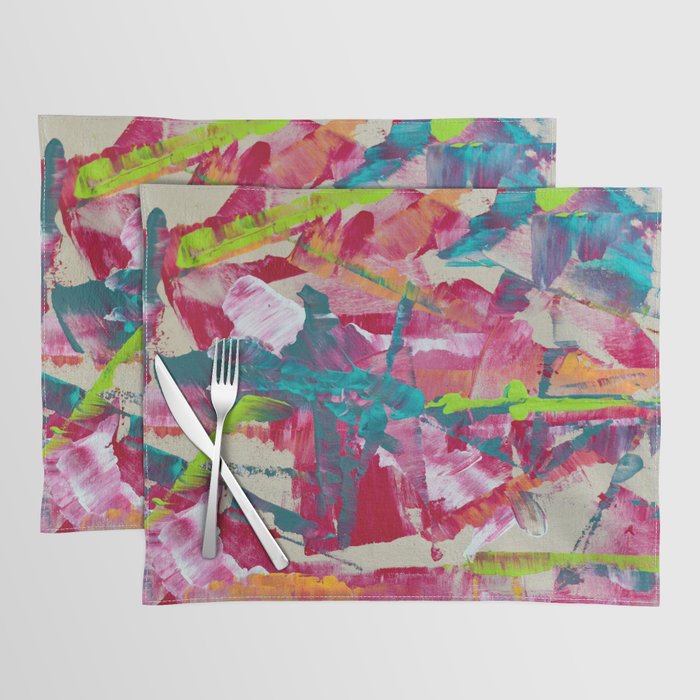 Confetti: A colorful abstract design in neon pink, neon green, and neon blue Placemat Gallery Image 1