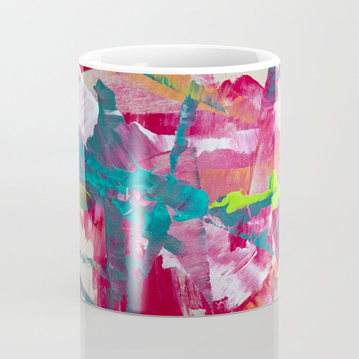Confetti: A colorful abstract design in neon pink, neon green, and neon blue Coffee Mug Gallery Image 4