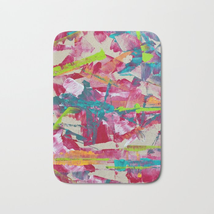 Confetti: A colorful abstract design in neon pink, neon green, and neon blue Bath Mat Gallery Image 1