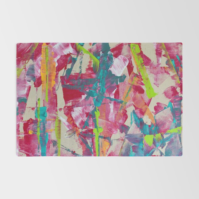 Confetti: A colorful abstract design in neon pink, neon green, and neon blue Rug Gallery Image 2