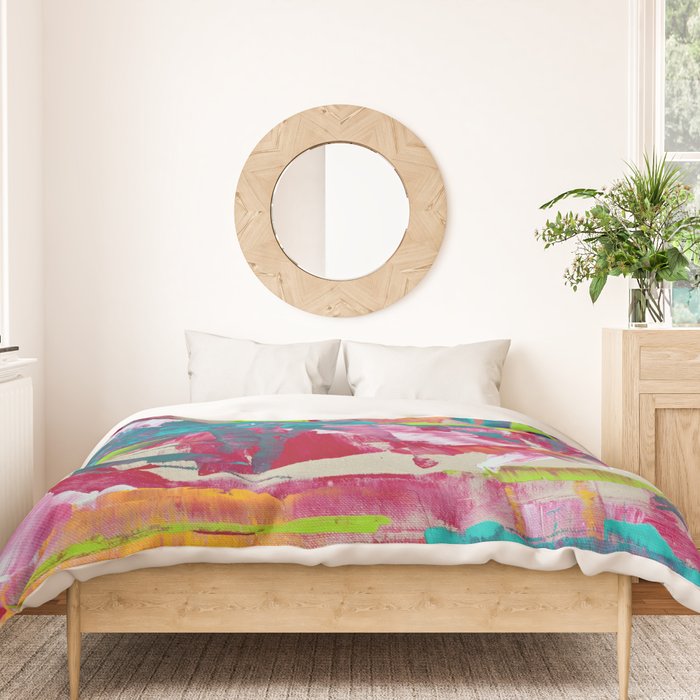 Confetti: A colorful abstract design in neon pink, neon green, and neon blue Duvet Cover Gallery Image 3