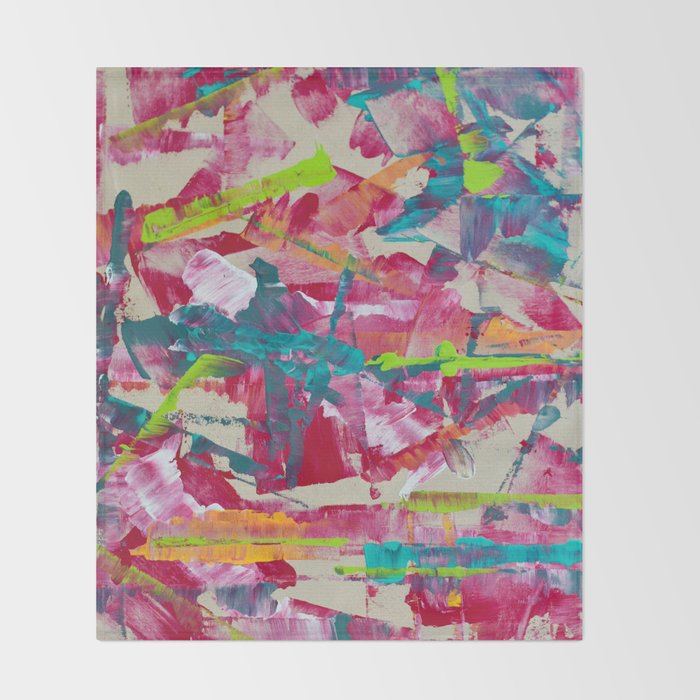 Confetti: A colorful abstract design in neon pink, neon green, and neon blue Throw Blanket Gallery Image 2