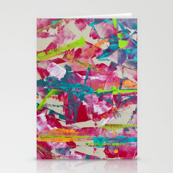 Confetti: A colorful abstract design in neon pink, neon green, and neon blue Stationery Card Gallery Image 2
