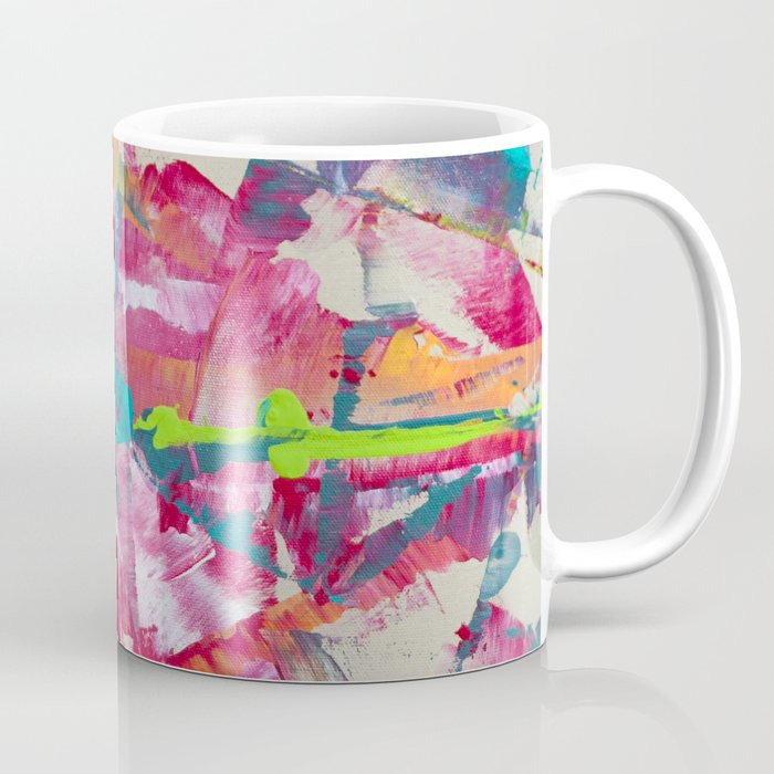 Confetti: A colorful abstract design in neon pink, neon green, and neon blue Coffee Mug Gallery Image 1