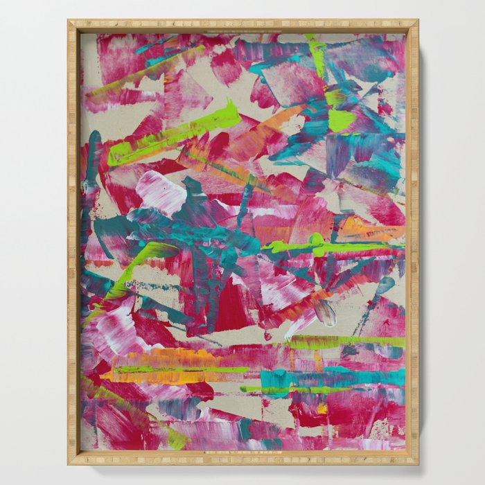 Confetti: A colorful abstract design in neon pink, neon green, and neon blue Serving Tray Gallery Image 1