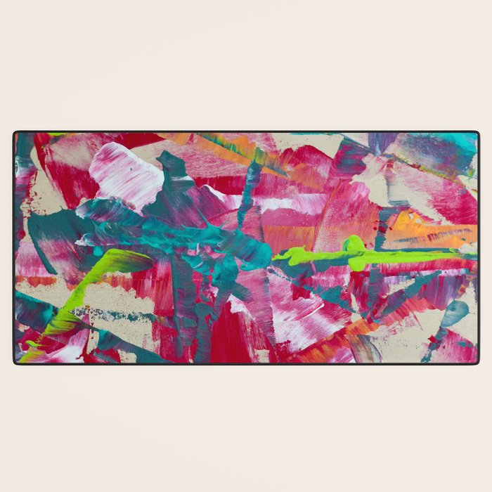 Confetti: A colorful abstract design in neon pink, neon green, and neon blue Desk Mat Gallery Image 3