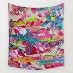Confetti: A colorful abstract design in neon pink, neon green, and neon blue Wall Tapestry Gallery Image 4