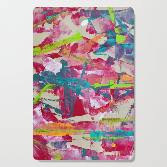 Confetti: A colorful abstract design in neon pink, neon green, and neon blue Cutting Board Gallery Image 1