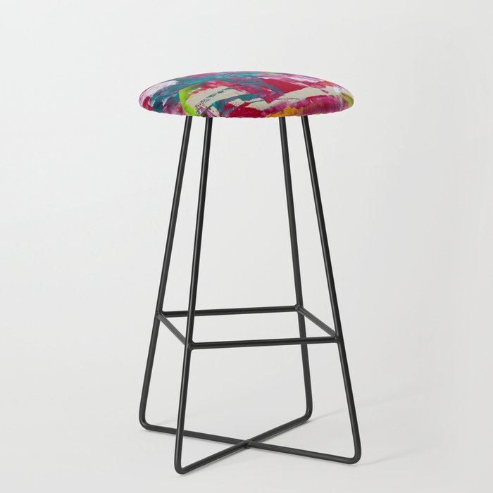 Confetti: A colorful abstract design in neon pink, neon green, and neon blue Stool Gallery Image 1