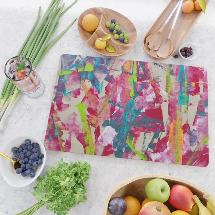 Confetti: A colorful abstract design in neon pink, neon green, and neon blue Cutting Board Gallery Image 2