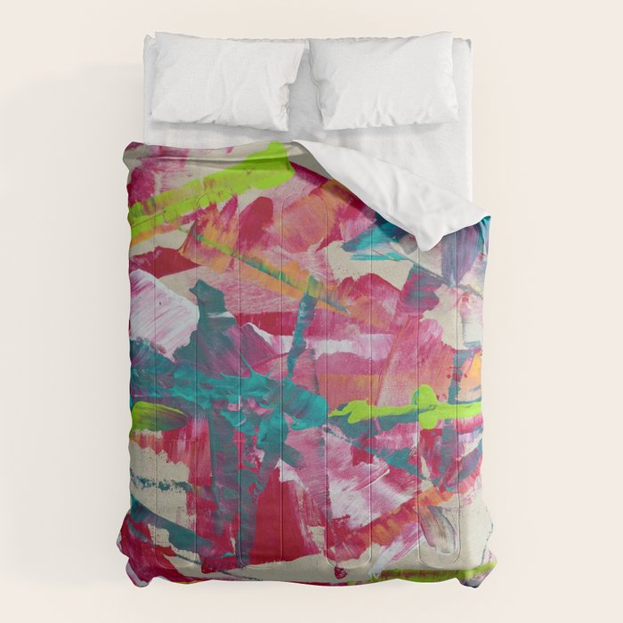 Confetti: A colorful abstract design in neon pink, neon green, and neon blue Comforter Gallery Image 1