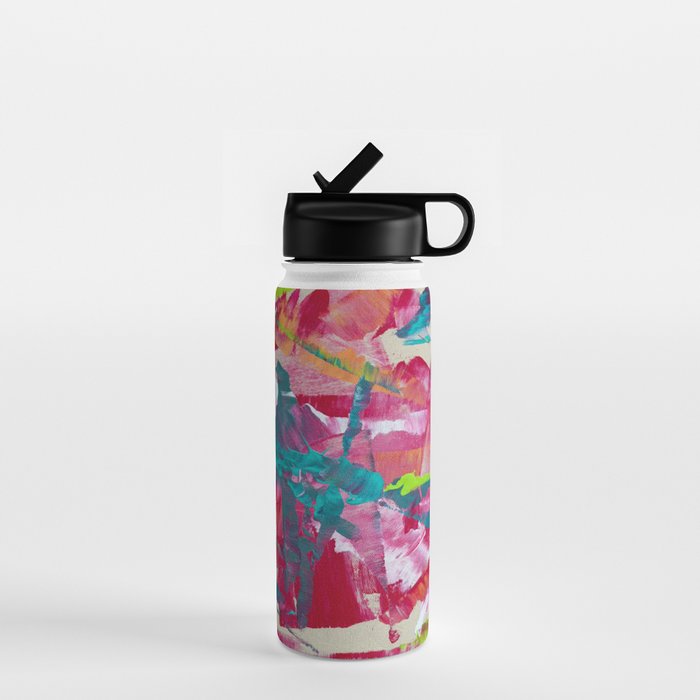 Confetti: A colorful abstract design in neon pink, neon green, and neon blue Water Bottle Gallery Image 1