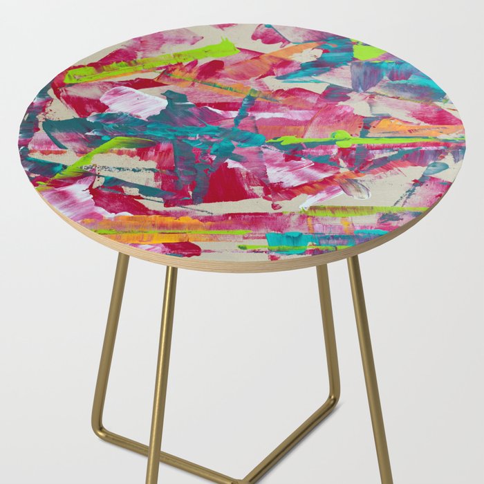 Confetti: A colorful abstract design in neon pink, neon green, and neon blue Side Table Gallery Image 2