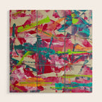 Confetti: A colorful abstract design in neon pink, neon green, and neon blue Wood Wall Art Gallery Image 1