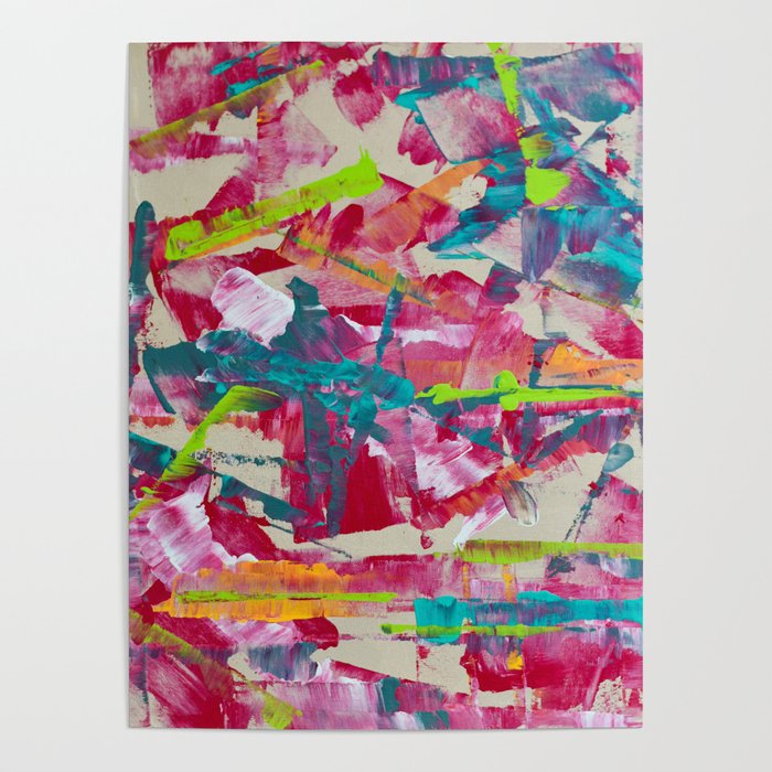 Confetti: A colorful abstract design in neon pink, neon green, and neon blue Poster Gallery Image 1