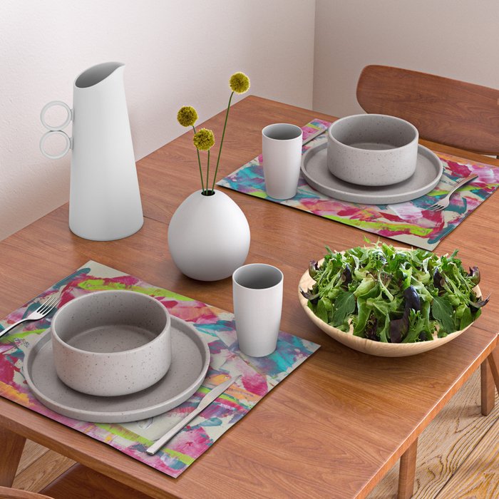Confetti: A colorful abstract design in neon pink, neon green, and neon blue Placemat Gallery Image 2