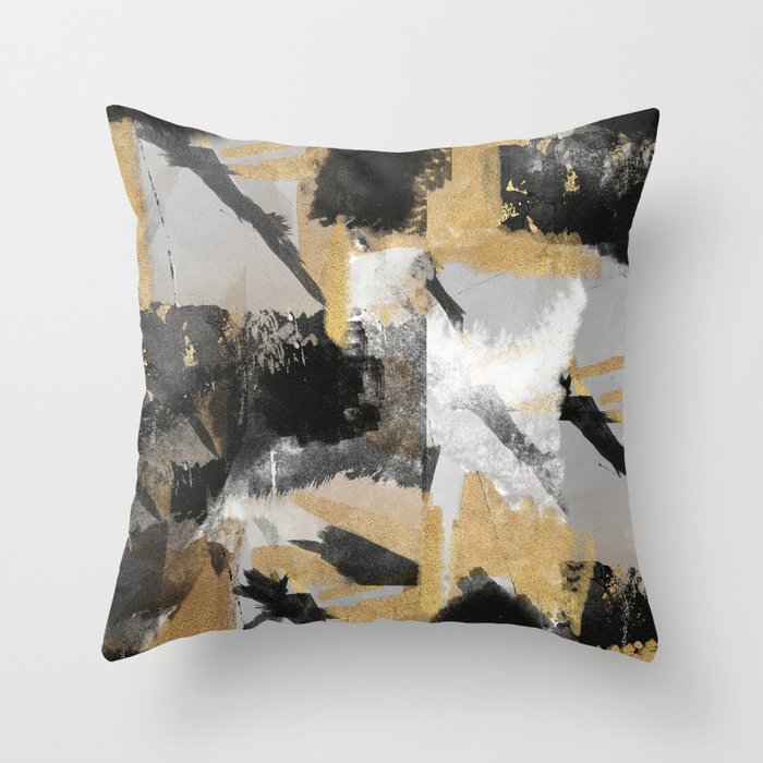 Gold leaf black, geometrical abstract Throw Pillow Gallery Image 1