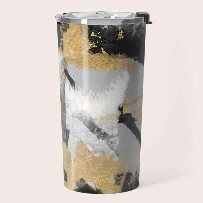 Gold leaf black, geometrical abstract Travel Mug Gallery Image 2