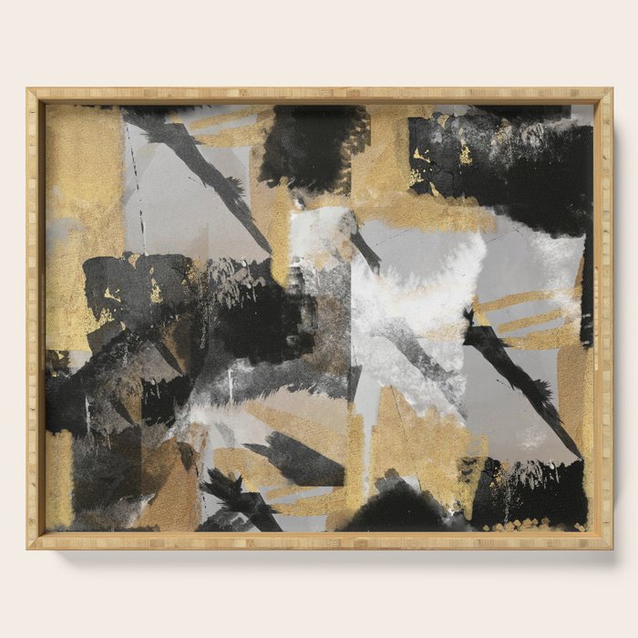 Gold leaf black, geometrical abstract Serving Tray Gallery Image 1