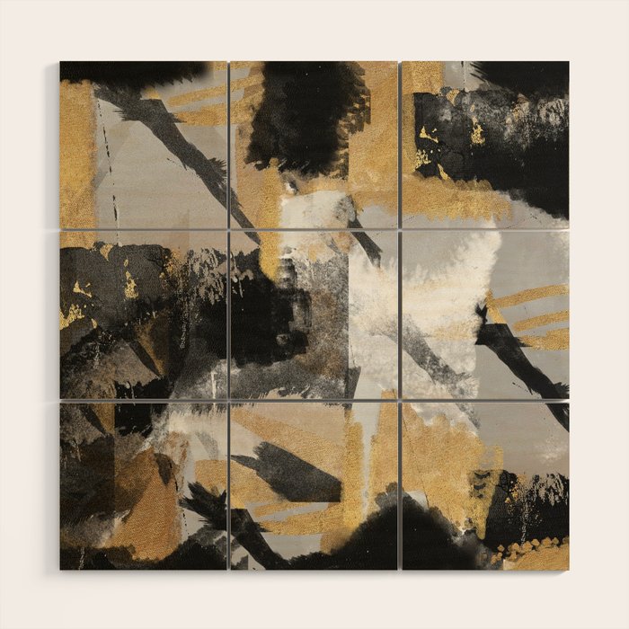 Gold leaf black, geometrical abstract Wood Wall Art Gallery Image 1