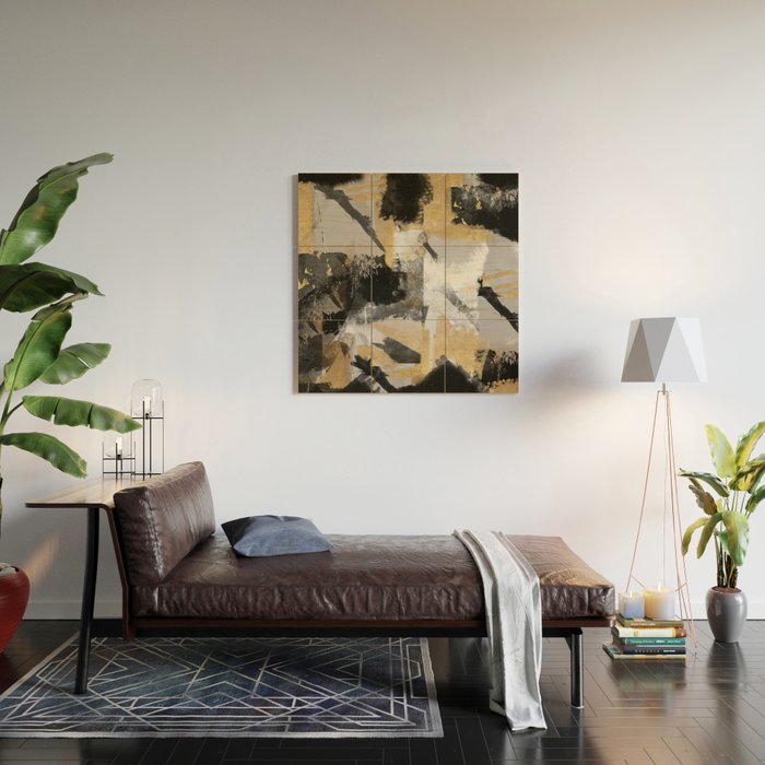 Gold leaf black, geometrical abstract Wood Wall Art Gallery Image 2