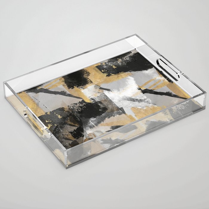 Gold leaf black, geometrical abstract Acrylic Tray Gallery Image 1