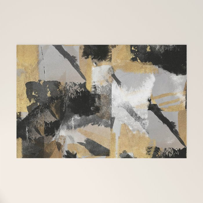 Gold leaf black, geometrical abstract Welcome Mat Gallery Image 1