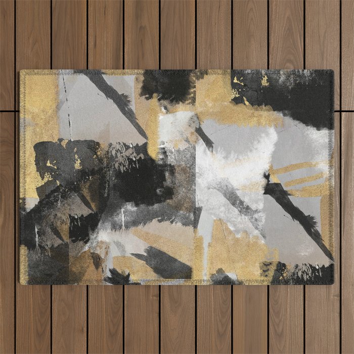 Gold leaf black, geometrical abstract Outdoor Rug Gallery Image 1