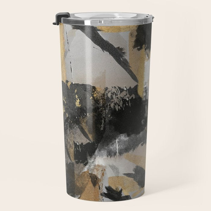 Gold leaf black, geometrical abstract Travel Mug Gallery Image 3