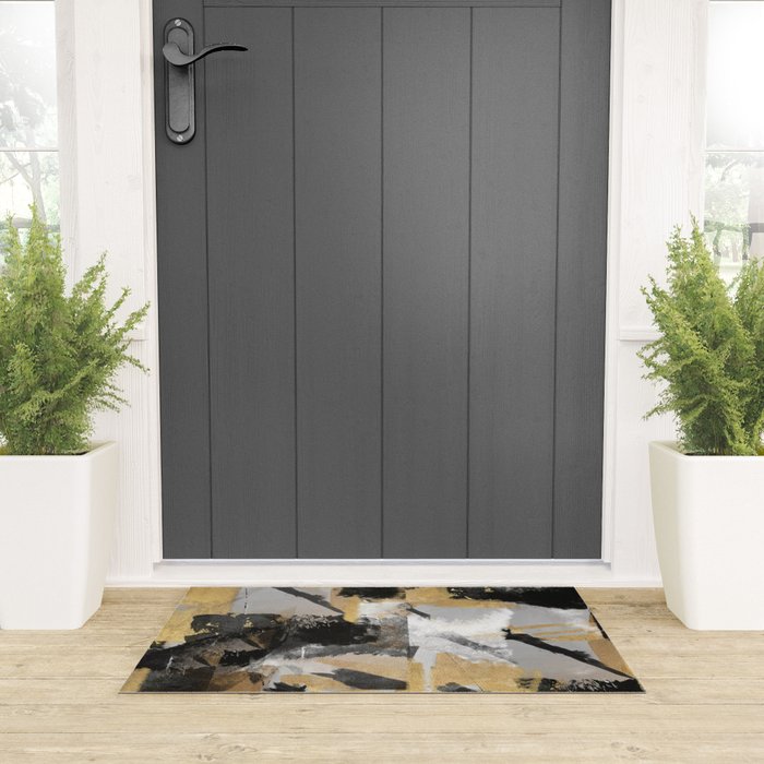 Gold leaf black, geometrical abstract Welcome Mat Gallery Image 3