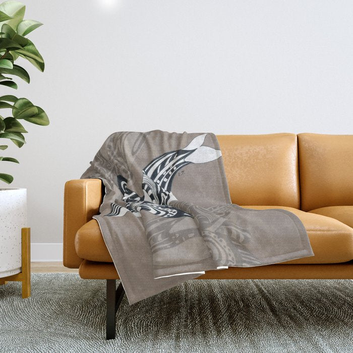 Orca Killer Whale Tribal Tattoo Tlingit Taupe Ink Throw Blanket Gallery Image 1