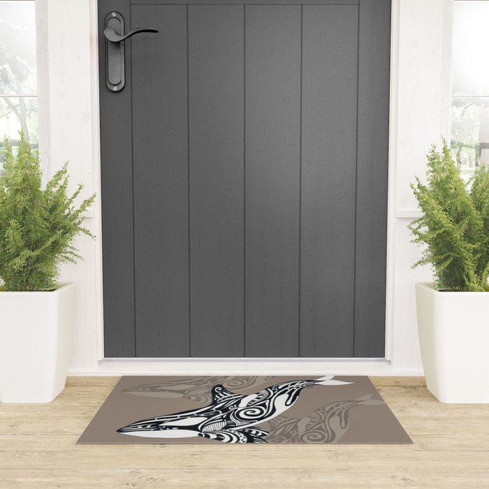 Orca Killer Whale Tribal Tattoo Tlingit Taupe Ink Welcome Mat Gallery Image 3