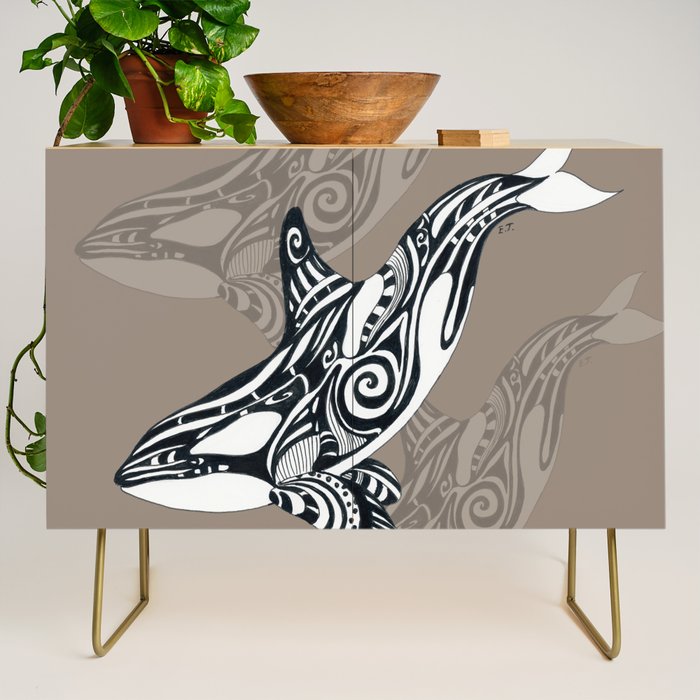 Orca Killer Whale Tribal Tattoo Tlingit Taupe Ink Credenza Gallery Image 1