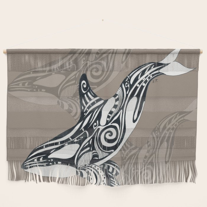 Orca Killer Whale Tribal Tattoo Tlingit Taupe Ink Wall Hanging Gallery Image 1