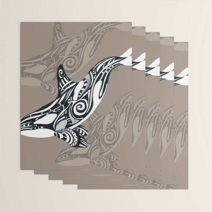 Orca Killer Whale Tribal Tattoo Tlingit Taupe Ink Wrapping Paper Gallery Image 3