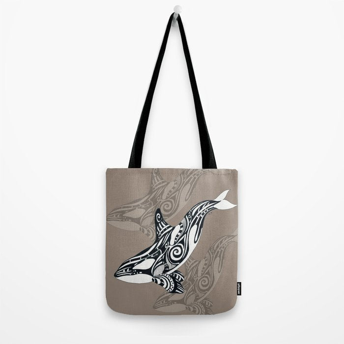 Orca Killer Whale Tribal Tattoo Tlingit Taupe Ink Tote Bag Gallery Image 2