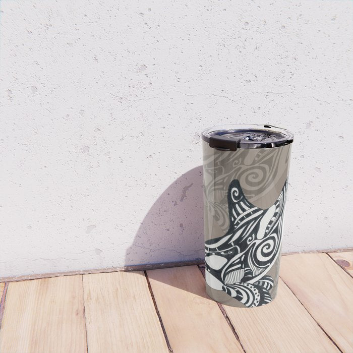 Orca Killer Whale Tribal Tattoo Tlingit Taupe Ink Travel Mug Gallery Image 4