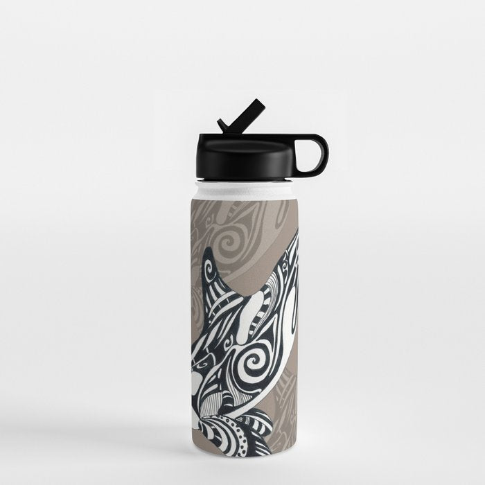 Orca Killer Whale Tribal Tattoo Tlingit Taupe Ink Water Bottle Gallery Image 1