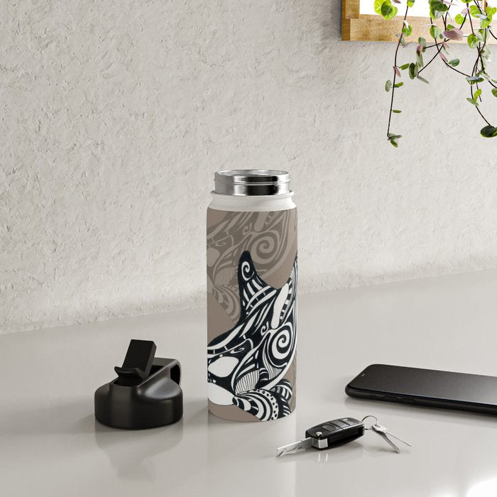 Orca Killer Whale Tribal Tattoo Tlingit Taupe Ink Water Bottle Gallery Image 4