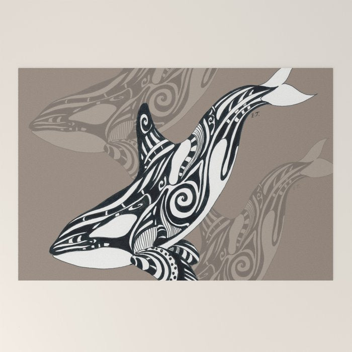 Orca Killer Whale Tribal Tattoo Tlingit Taupe Ink Welcome Mat Gallery Image 2