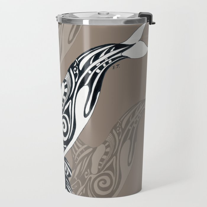 Orca Killer Whale Tribal Tattoo Tlingit Taupe Ink Travel Mug Gallery Image 2