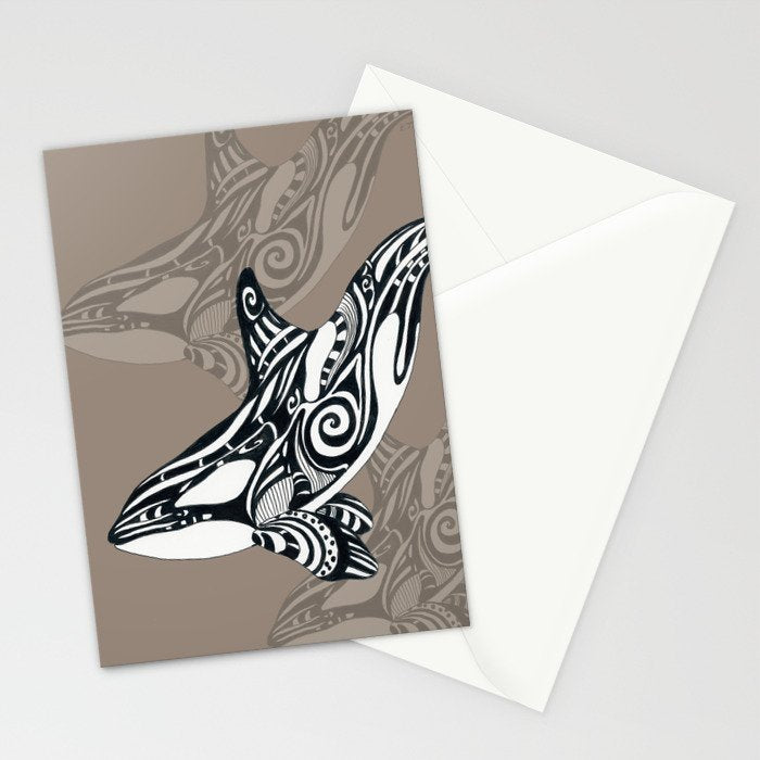 Orca Killer Whale Tribal Tattoo Tlingit Taupe Ink Stationery Card Gallery Image 2