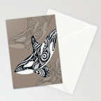 Orca Killer Whale Tribal Tattoo Tlingit Taupe Ink Stationery Card Gallery Image 2