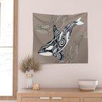 Orca Killer Whale Tribal Tattoo Tlingit Taupe Ink Wall Tapestry Gallery Image 2