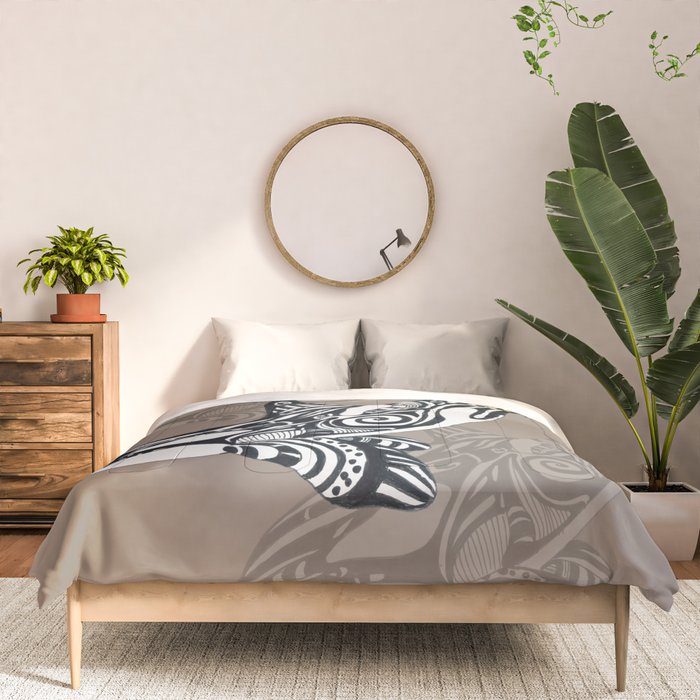 Orca Killer Whale Tribal Tattoo Tlingit Taupe Ink Comforter Gallery Image 3