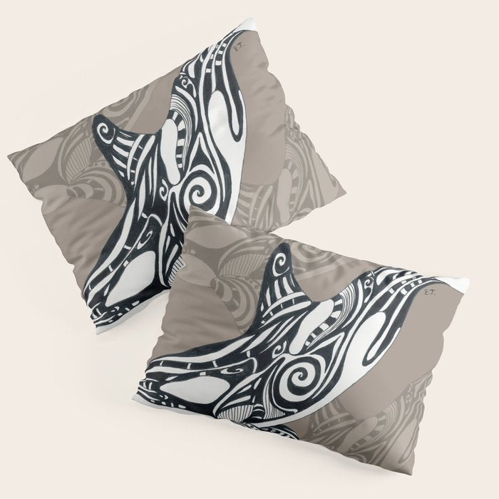 Orca Killer Whale Tribal Tattoo Tlingit Taupe Ink Pillow Sham Gallery Image 3