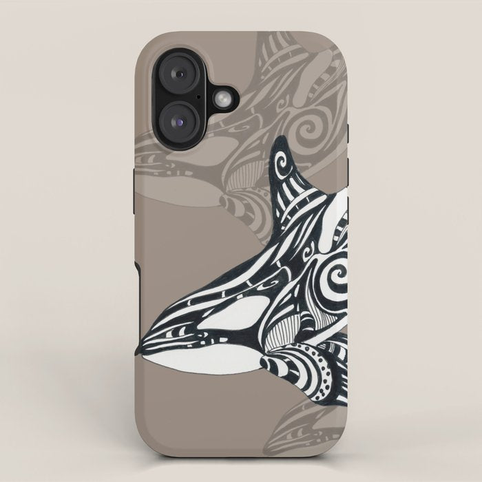 Orca Killer Whale Tribal Tattoo Tlingit Taupe Ink iPhone Case Gallery Image 1