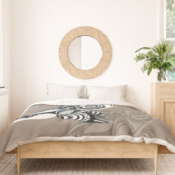Orca Killer Whale Tribal Tattoo Tlingit Taupe Ink Duvet Cover Gallery Image 3
