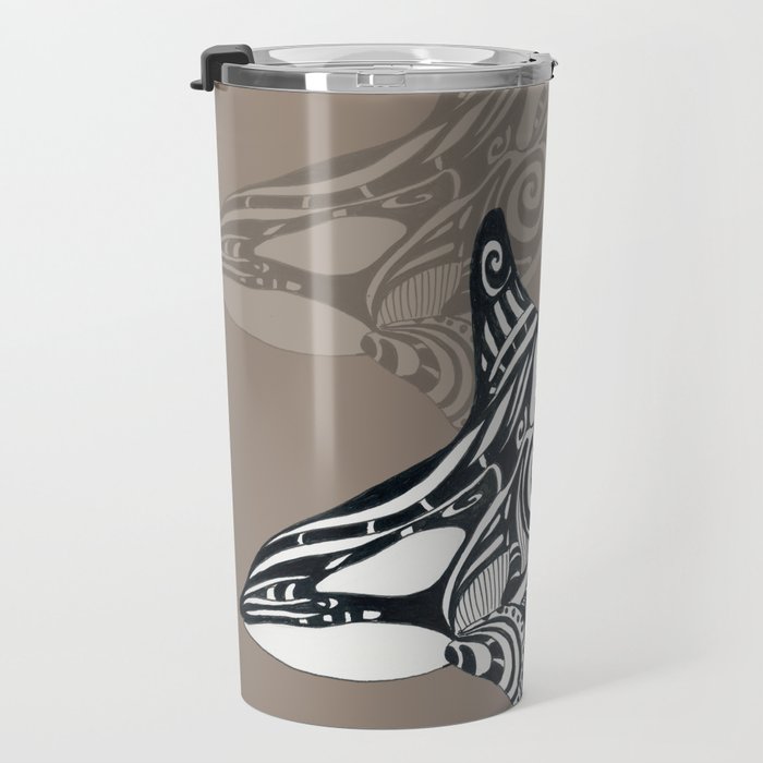 Orca Killer Whale Tribal Tattoo Tlingit Taupe Ink Travel Mug Gallery Image 3